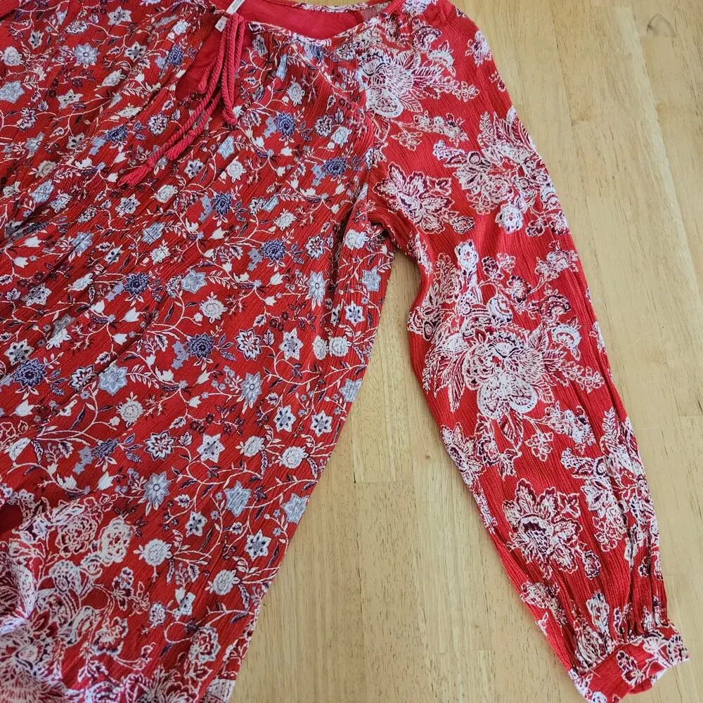 Free People Floral Lucky Loosey Mini Dress M  Red Tunic Festival Boho Oversized